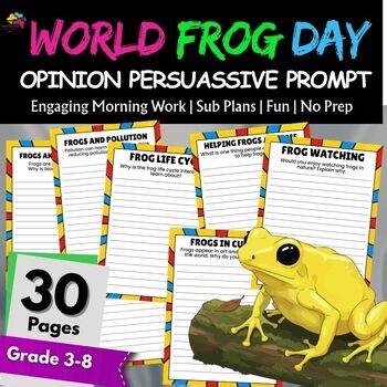 World Frog Day Writing Prompt Activities 3rd,4th,5th,6th,7th,8th,9th Grade