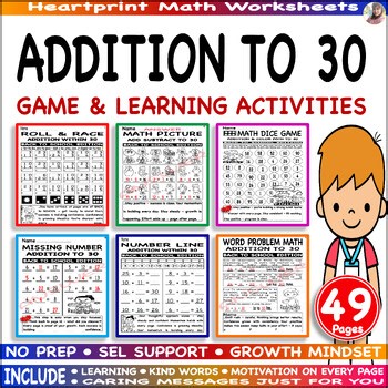 First Grade Math Centers Addition Fact Fluency, Adding 30, Making 30 to Add,Game