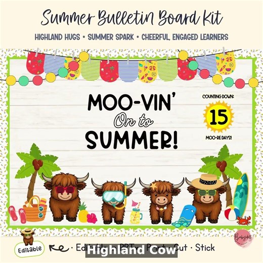 Highland Cow Board Kit: Summer Countdown & Classroom Decor