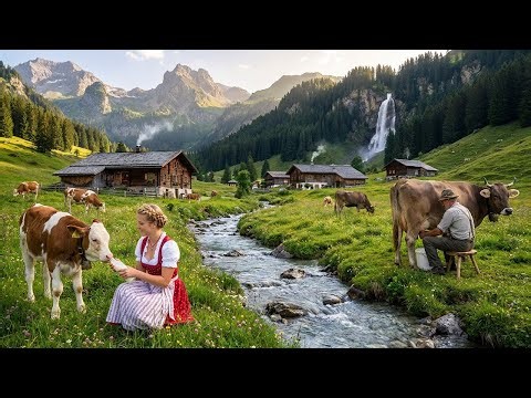 Cattle Grazing In The Swiss Alps, Milking Cows And Feeding Calves – Relaxing Farm