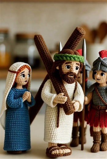 ✝️🙏Jesus carrying the cross across the kitchen table✨#christianshorts #crochet