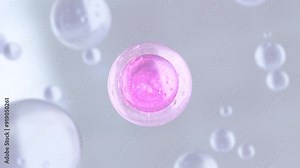 3D animation of liquids, molecules, and bubbles. Floating together. A macro view shows many bubbles rising in water on a light background. Beautiful, shiny. Moisturizing Bubble Blobs.