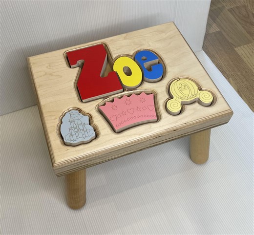 Personalized Princess Name Stool for Girls (zoe) ~ Wooden Toddler Step Stool With Castle Crown Carriage Puzzle | Girls Playroom Decor - Etsy