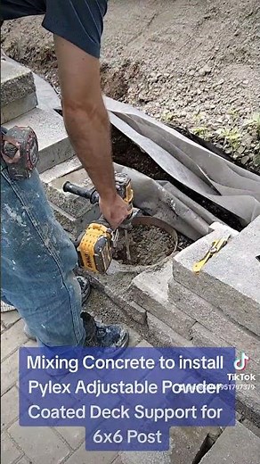 Mixing Concrete to install Pylex Adjustable Powder Coated Deck Support for 4x4 Post. #renovation