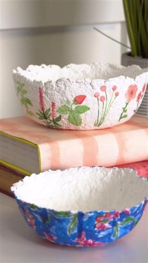 Recycled paper or cardboard becomes something extraordinary when you use Mod Podge! Create eco-friendly decor or storage solutions for your home with these paper mache bowls. Find more decoupage inspiration and project supplies made in right here in the USA at plaidonline.com! #PlaidCrafts #ModPodgeMonth | Plaid Crafts
