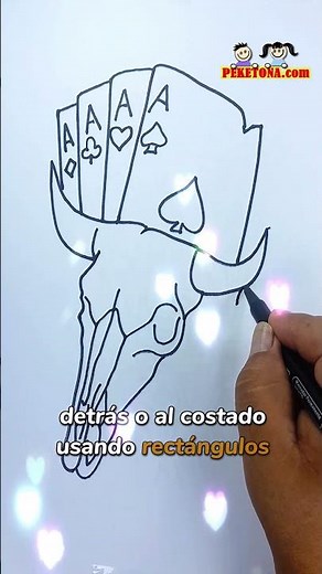 DIBUJA CALAVERA DE TORO Y NAIPES FÁCIL