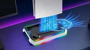 PS5/Slim/Pro Cooling Station, RGB P5 Controller Charger for PS5 Accessories, Ultra Quiet Cooling Fan for PS5 Digital/Disc Console, with 3 Level Fan, 4 USB Hub ﻿