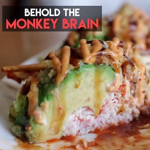 138K views · 751 reactions | Goin' bananas for this MONKEY BRAIN ROLL made with a tempura fried AVOCADO SHELL, and stuffed with crab meat & spicy tuna 陋 呂 See how it's made! Mmmmmmmmm  | Foodbeast | Facebook