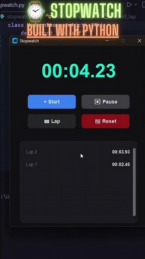 I Built a Stopwatch App in Python | Modern UI + Lap Timer ⌚🐍 #coding #python #stopwatch #shorts