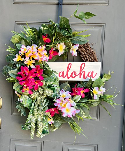 Aloha Wreath for Front Door, Hawaiian Floral Everyday Greenery Wreath, All Year Island Beach Hawaii Decor, Tropical Floral Summer Wreath - Etsy