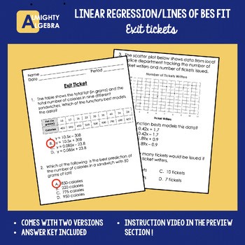 Lines of Best Fit and Making Predictions, Linear Regression Exit Ticket