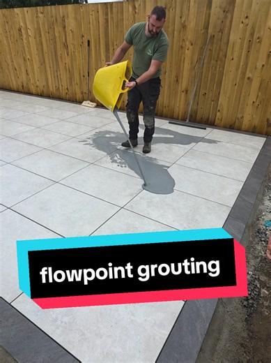 flowpoint grouting a porcelain patio 💪 #landscaping #howto #flowpoint #grout #porcelain