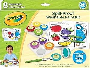 Crayola Spill Proof Paint Set (8ct), Stocking Stuffer & Holiday Gifts for Toddlers, Washable Toddler Paint Kit, With Brushes, Pots, Activity Pages, Ages 3+