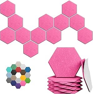 Hexagonal Acoustic Tiles 18-Pack – Dense Sound-Absorbing Panels, Effective Echo Reduction for Recording Studios, Workspaces, and Home Theaters, 12x10x0.4 Inches(Peach Pink)