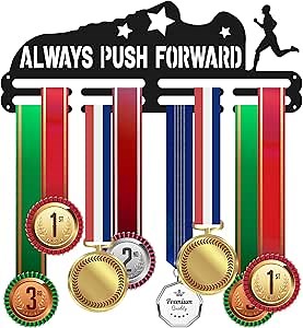 Amazon.com : beinkmake Sports Medal Hanger Holder Display Rack for Awards Ribbons Running Always Push Forward Wall Mount Shelf Hanging Storage Metal for Runners Marathons : Sports & Outdoors