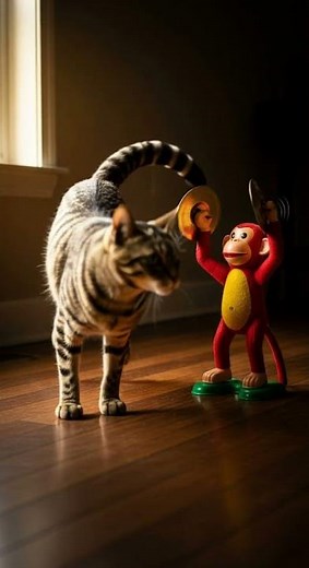 Cat Gets Scared by Moving Toy Monkey! 😂🐒🐱