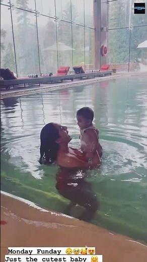 Sara Ali Khan Enjoying In Swimming Pool In Red Swimsuit With A Cute Baby