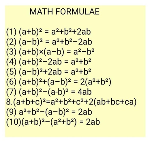 Algebra Math Formulas
