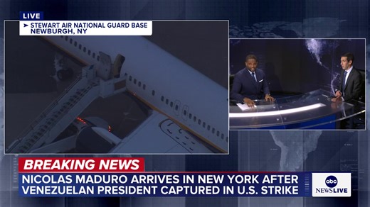 Venezuelan President Maduro arrives in New York after he and his wife were captured during a U.S. strike on Venezuela. Live updates: https://abcnews.go.com/International/live-updates/venezuela-live-updates-trump-give-details-after-us/?id=127792811 | ABC News Live