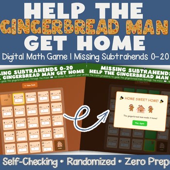 Help the Gingerbread Man get Home! | Missing Subtrahends 0–20 Digital Math Game