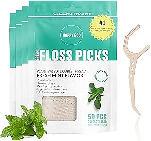 Biodegradable Floss Picks (200pcs) - Natural, Vegan, Sustainable, Reusable Dental Floss - Shred Resistant and Nontoxic Plant-Based Material Dental Floss Picks