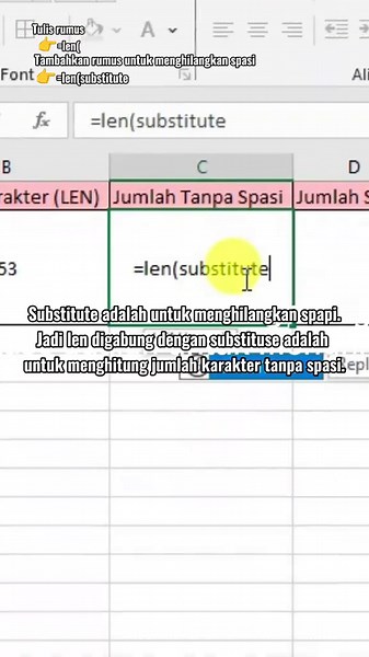 RUMUS LEN DIGABUNGKAN DENGAN SUBSTITUTE #excel #rumusexcel #belajarexcel #len #substitute