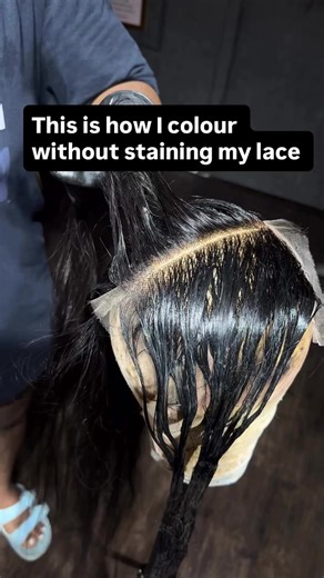 STEP 1: Start with a dry closure Never colour soaking wet hair. Damp hair makes dye bleed faster and travel into the lace. Dry hair = more control. STEP 2: Mix your dye to a creamy consistency Not runny. Not watery. If it drips, it stains. I mix until it’s thick enough to sit on the hair strands without sliding. STEP 3:Toothbrush application I lightly dip the toothbrush in dye. Then I: • Apply in soft downward strokes • Avoid pressing hard • Never scrub • Build colour gradually The toothbrush gi