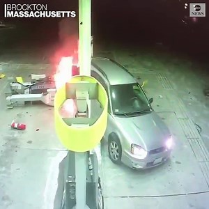 1M views · 735 reactions | PROBLEM AT THE PUMP: Surveillance footage shows a vehicle in Massachusetts backing up into a gas pump, sparking a fire. No injuries were reported. Fire officials say the driver parked across the street, away from the blaze, and called 911. https://abcn.ws/2TF6fwU | ABC News | Facebook