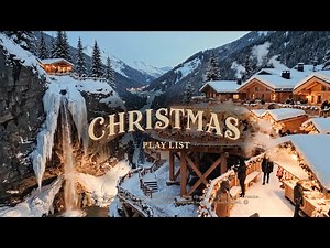 Christmas Songs 4K – Snowy Mountain Village, Waterfall & Holiday Lights