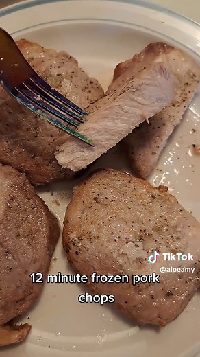 12 Minute Frozen Air Fryer Pork Chops. season how you like to season them 5-6 Minutes on each side and adjust accordingly to the temp. add some sides and dinner under 40 minutes #porkchops #airfryer #airfryerporkchops #friedpotatoes #rice #aloeamy