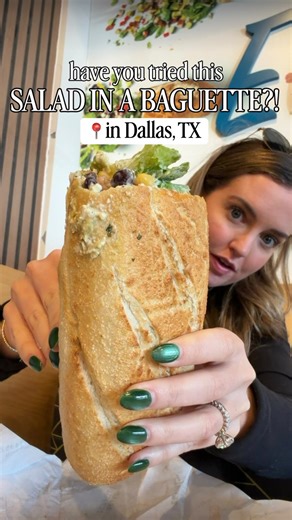 Brittany / Dallas, TX 💫🪩🍕💘 on Instagram: "Salads inside of a baguette?! That’s my kinda salad.. 👀🥗 Save this post for the next time you need something quick, DELICIOUS and FRESH!🤤 Have you heard @BreadZeppelin?! It’s a spot that makes fresh salads to order then stuffs them inside of a toasted baguette!! I mean.. my dream kind of salad is one wrapped in carbs.. 🥗🥖 Order at the counter and create your own salad combo or order one of theirs (Tejano Caesar was 🔥). Overall, LOVED this spot 