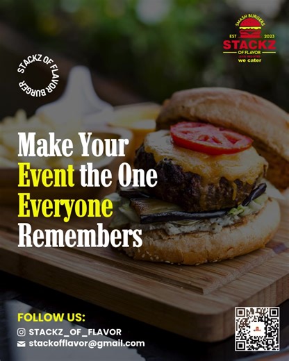 Great events need great food, and that’s where Stackz of Flavor comes in. We offer full-service catering with juicy smash burgers, stacked fries, and a menu built to impress any crowd. ✨ Custom catering starting at $15 per person --- 📲 Call or text (310) 982-5789 to lock in your date. . . . . #stackzofflavor #wecater #eventcatering #smashburgervibes #partyfood #missiondrivenflavor #cateringlife