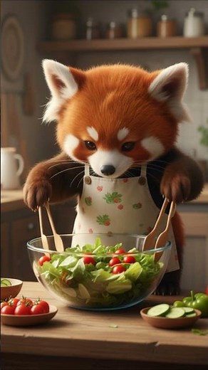 🐼🥗 Chibi the Red Panda Makes His Own Salad! 👨‍🍳💚