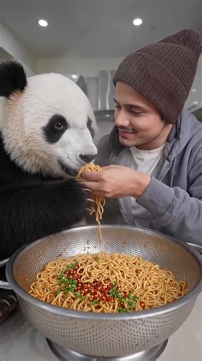 Panda Ko Mix Veg Noodles Khila Diye 😂🐼🍜 | Funny AI Video ShortsDescription