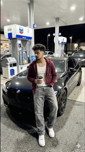 BMW M4 Night Gemini Prompt | Chevron Gas Station Flash AI Portrait