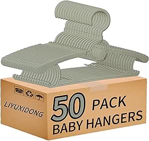 Baby Hangers 50 pcs, 360° Swivel Hook, Adjustable Kids Hangers According to Clothing Size, Suitable for Babies and Children (Gray)
