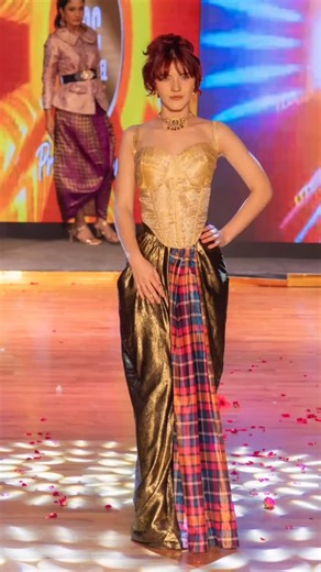 PC -Label on Instagram: "Where Madras meets Modernity. 🌴✨ Taking the heritage of Madrasi check patterns and reimagining them through a shimmery metallic golden lens. Debuting a masterclass in texture: the structured silhouette of a golden off-white brocade corset meets the metallic shimmer of jacquard. @charlottedelaneyriggsofficial ;a singer & composer from Los Angeles ,USA has completely justified this look with her mesmerizing beauty 💕 A fusion that honors the past while claiming the future