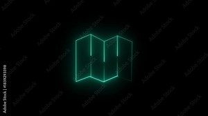 Neon map icon, bright navigation symbol, futuristic location and travel interface UI element.