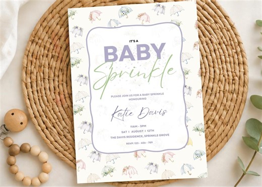 Baby Sprinkle Invitation, Watercolor Umbrellas, Pastel Baby Shower Invite (digital Download) - Etsy