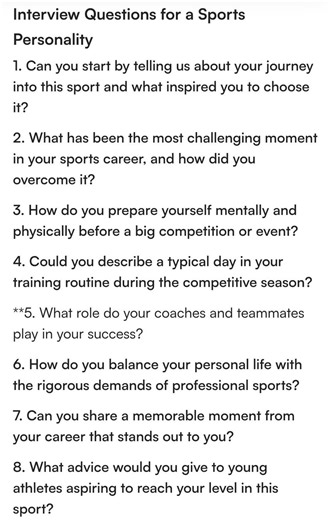 Interview Questions for a Sports Personality  Can you start by ... | Filo