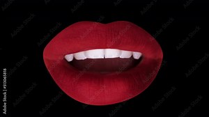 Cutout of womans full red lips kissing