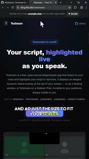 Textream is a macOS teleprompter app that highlights your script as you speak using local AI