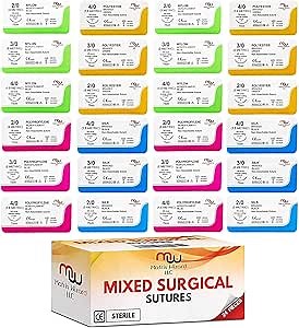 Sutures Thread with Needle (24 Mixed 2/0, 3/0, 4/0) - Practicing Suturing; Taxidermy; Military Tactical Drill, Hospital Clinic Rotation, Camping First Aid Travel Safety; MD, RN, EMT, Vet Demo