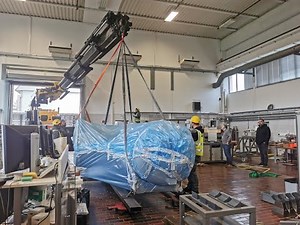 New 3MV accelerator core unit entering MIC building timelapse