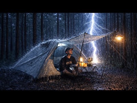 Trapped Camping Alone in a Violent Rain & Lightning Storm | Storm in the Wild