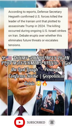 Trump Announces Iranian Assassination Plot Leader Killed: 'I Got the Last Laugh' #trump #iran #usa