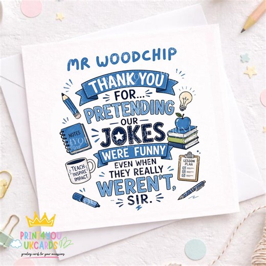 Funny Teacher Thank You Card Personalised Name, End of Term Card for Sir, Male Teacher Joke Card, School Leavers Thank You Card - Etsy