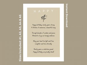 90th Birthday Poem Printable Milestone Keepsake Gift Instant Download - Etsy