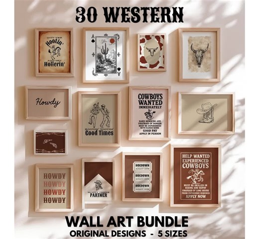 30-piece Western Printable Wall Art Pack – Cowboy Quotes, Ranch Decor, Rustic Poster Set With Skulls, Hats, and Farmhouse Accents - Etsy