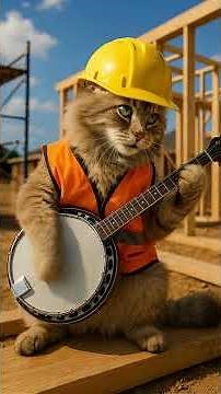 This Cat Plays Banjo on a Construction Site! 😹🎶 Hard Hats & Honky Tonk!
